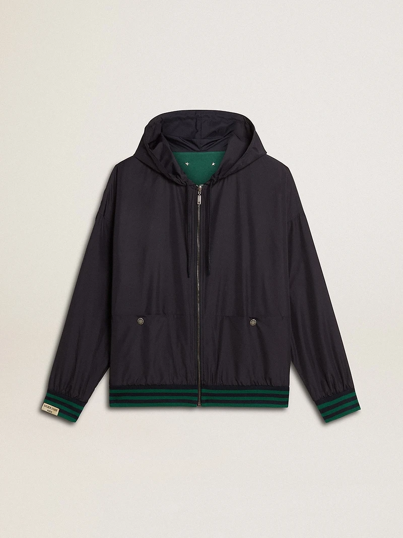 Men's green and blue reversible hooded sweatshirt