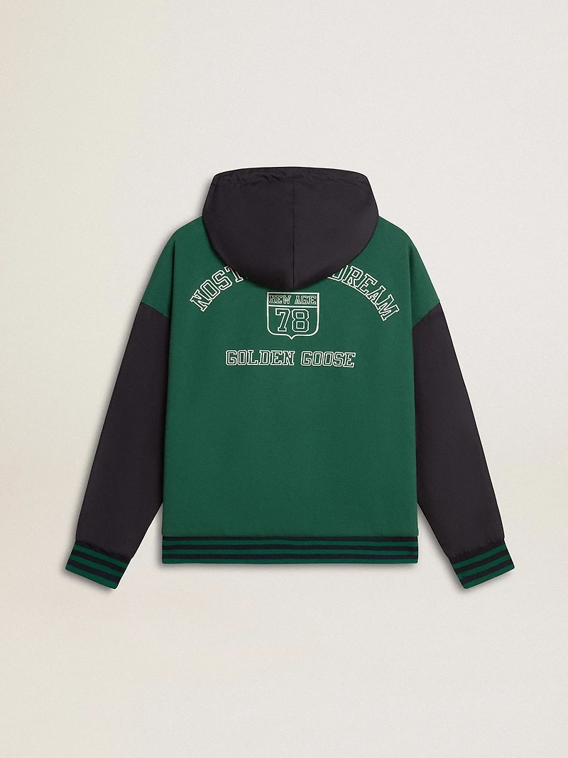 Men's green and blue reversible hooded sweatshirt