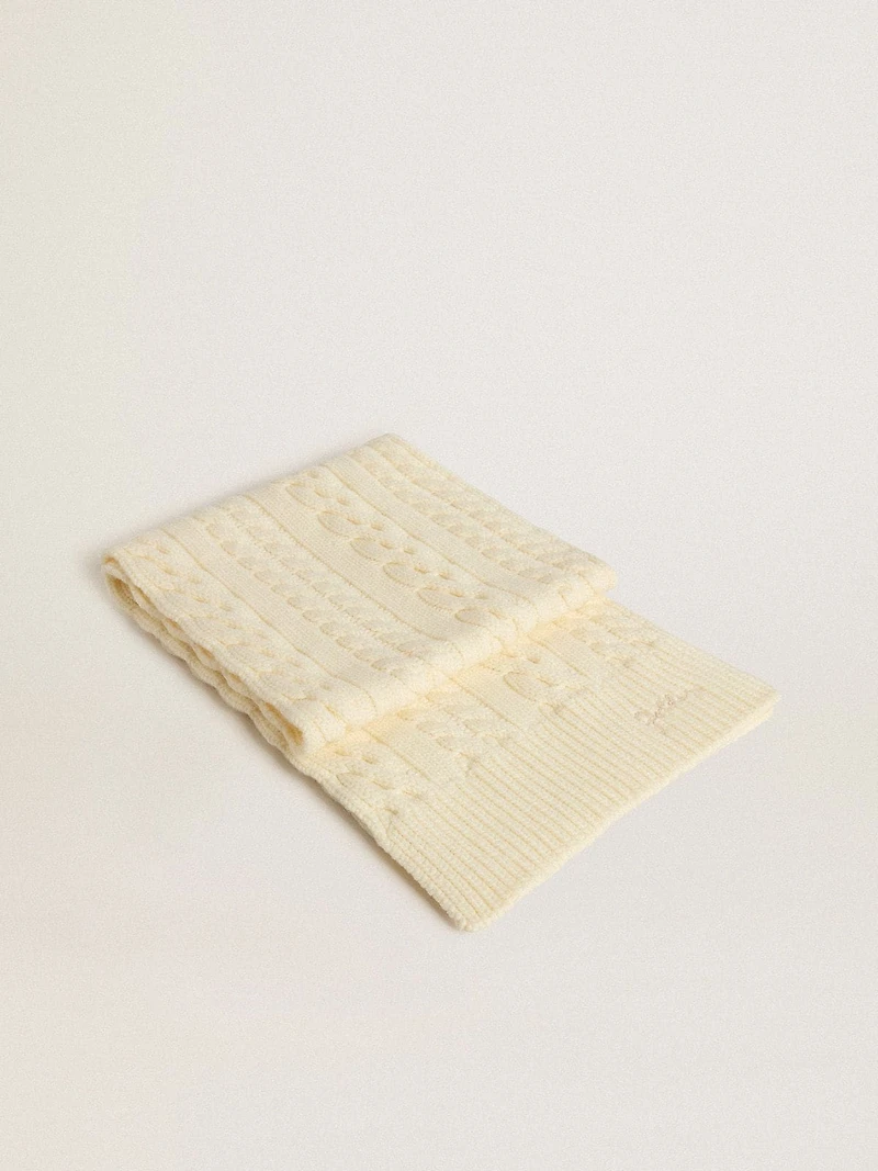 White wool scarf with embroidery