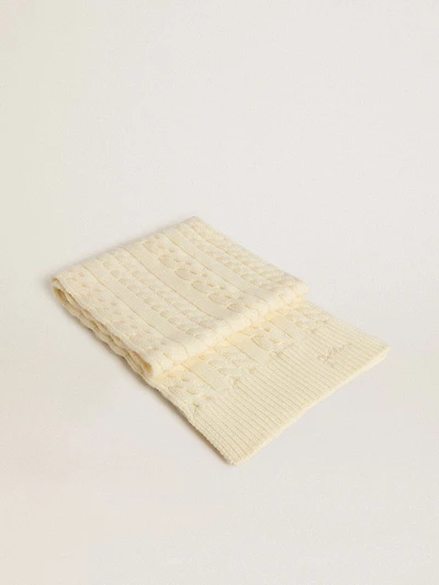 White wool scarf with embroidery