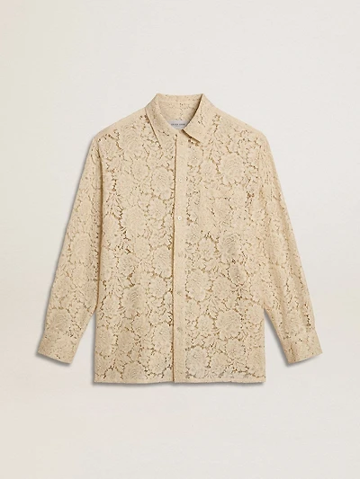 Oversized shirt in cream-colored see-through lace