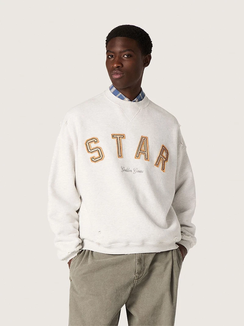 Star unisex sweatshirt gray melange cotton with 'Star' embroidery