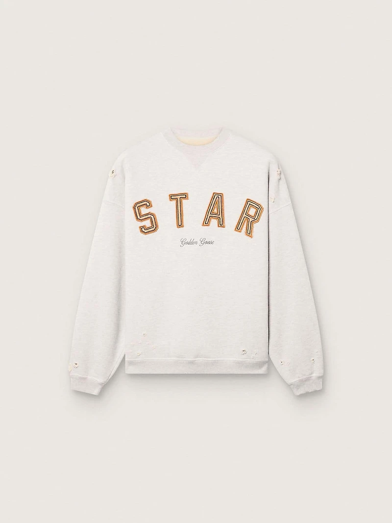 Star unisex sweatshirt gray melange cotton with 'Star' embroidery