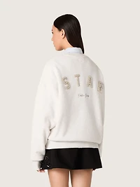Star unisex sweatshirt gray cotton with embroidery and crystals