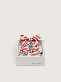 Skins "Playful" red and beige striped laces embellished with two charms