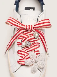 Skin "Playful" red and beige striped laces with appliqué charms