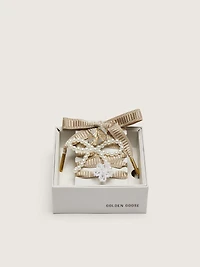 Skin "Sparkling" beige embroidered laces with appliqué beaded charms and gold charm