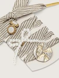 Skins "Sparkling" white and gold striped laces embellished with charms