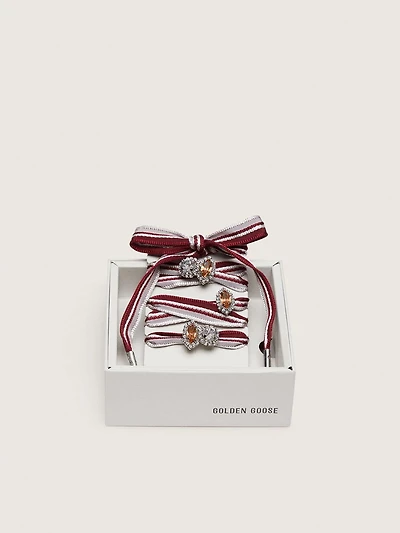 Skins "Vintage" white and burgundy striped laces embellished with charms