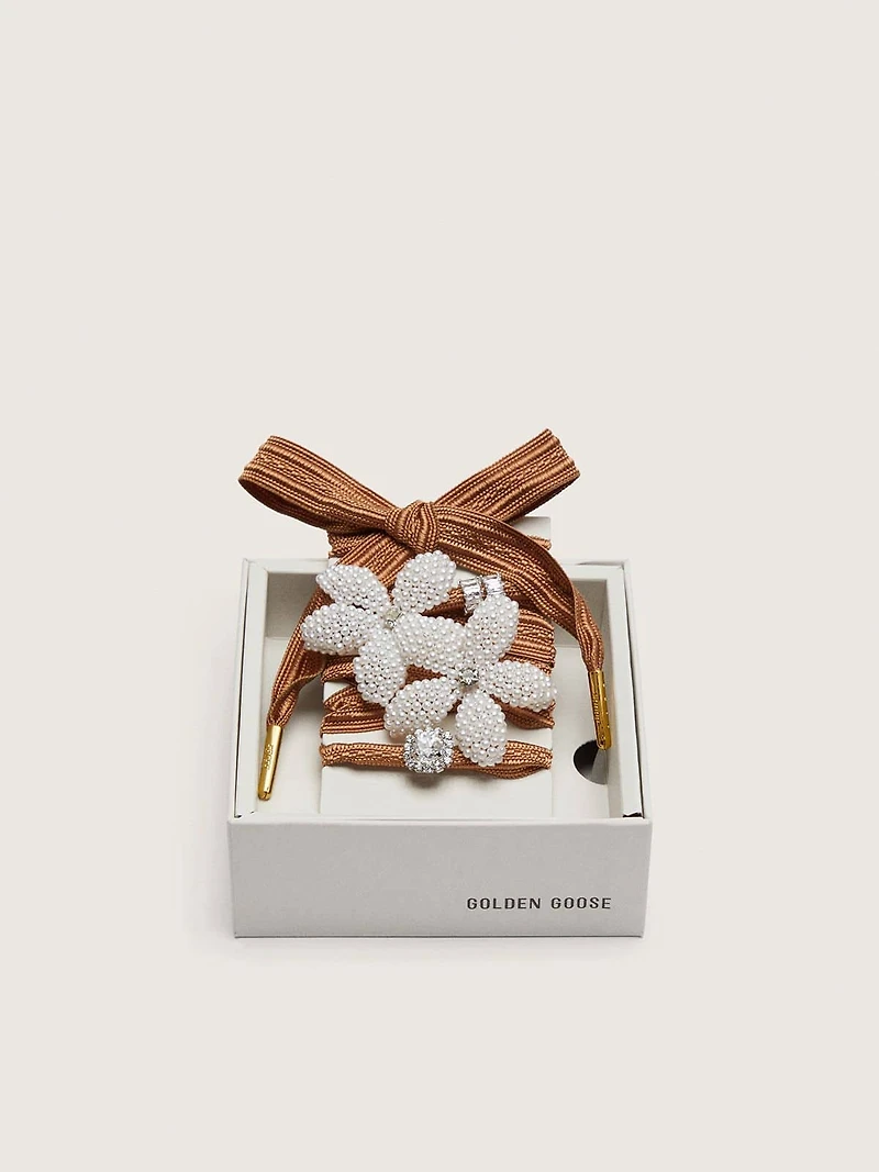 Skins burgundy and peach striped laces with beaded and crystal charms