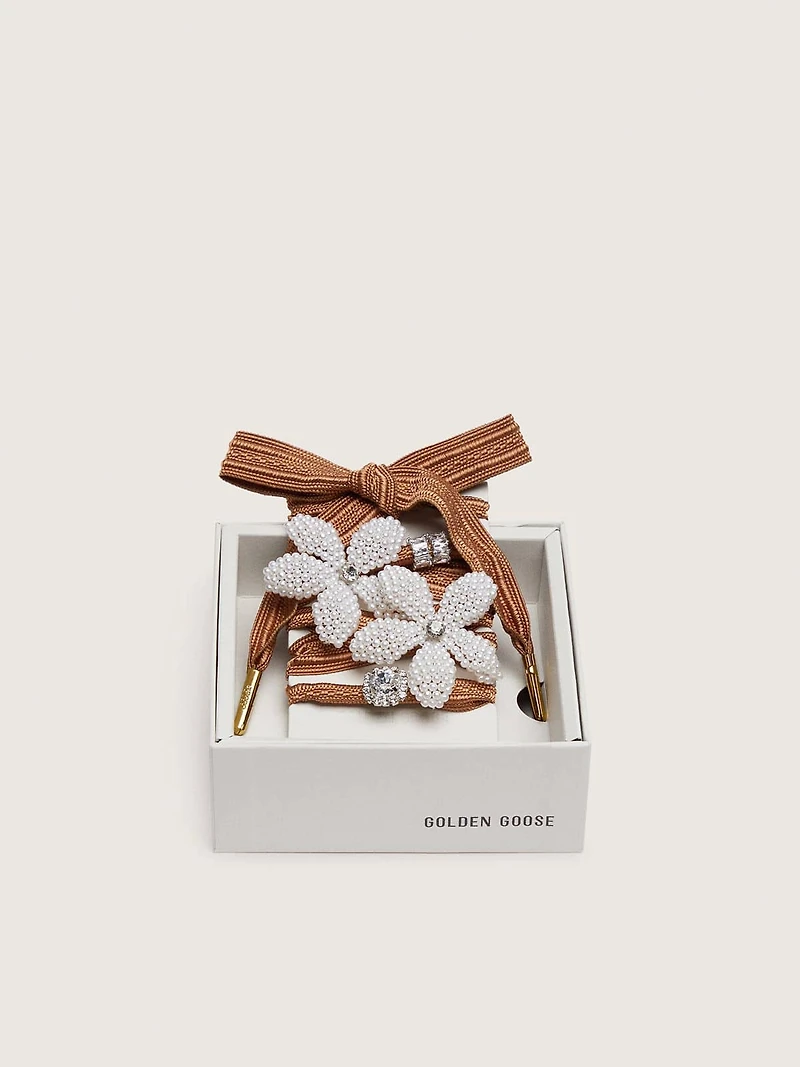 Skins burgundy and peach striped laces with beaded and crystal charms