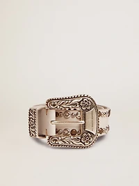 Women's belt white leather with colored studs