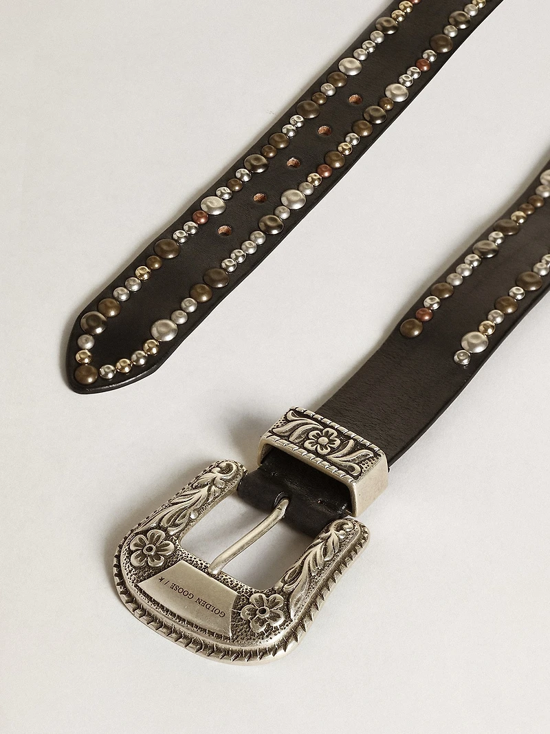 Women's belt black leather with studs