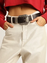 Women's belt black leather with studs