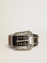 Women's belt black leather with studs