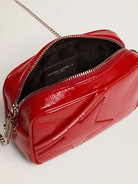 Women's Mini Star Bag in red painted leather with tone-on-tone star