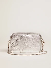 Women's Mini Star Bag in silver laminated leather with tone-on-tone star