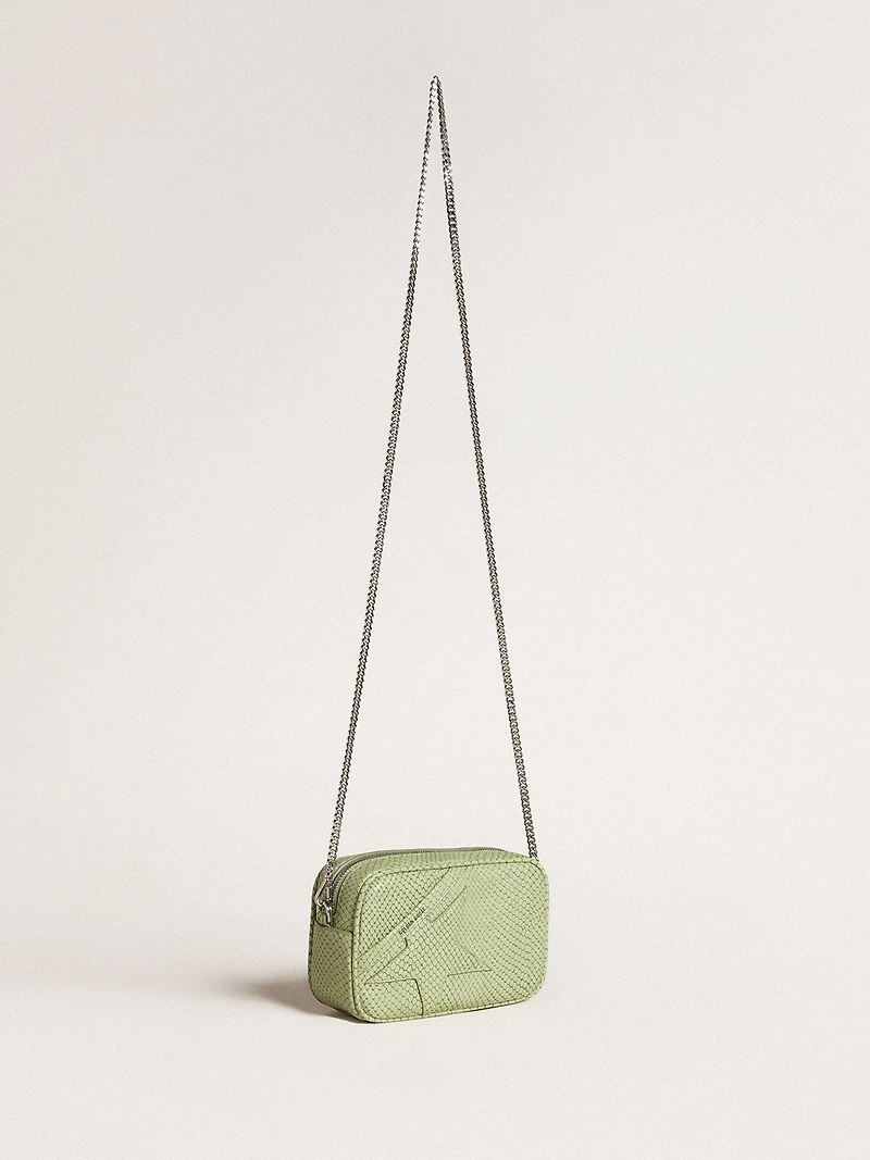 Mini Star Bag in light green snake-print leather