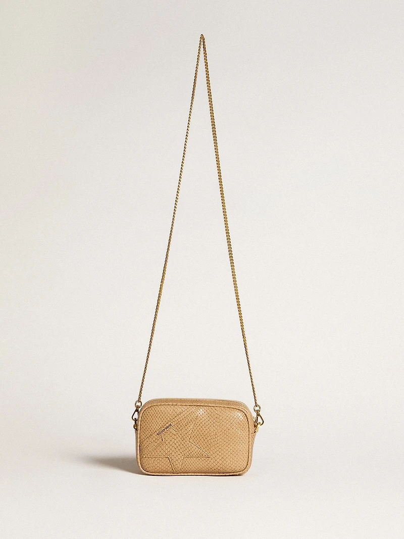 Mini Star Bag in beige snake-print leather