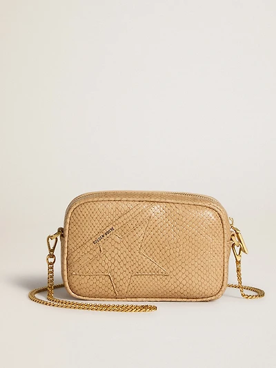 Mini Star Bag in beige snake-print leather