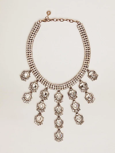 Women's necklace in antique gold color with drop crystals