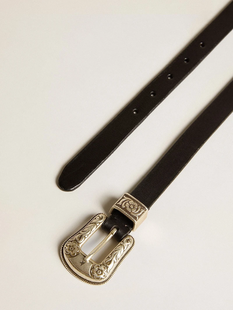 Black belt washed leather with silver color buckle