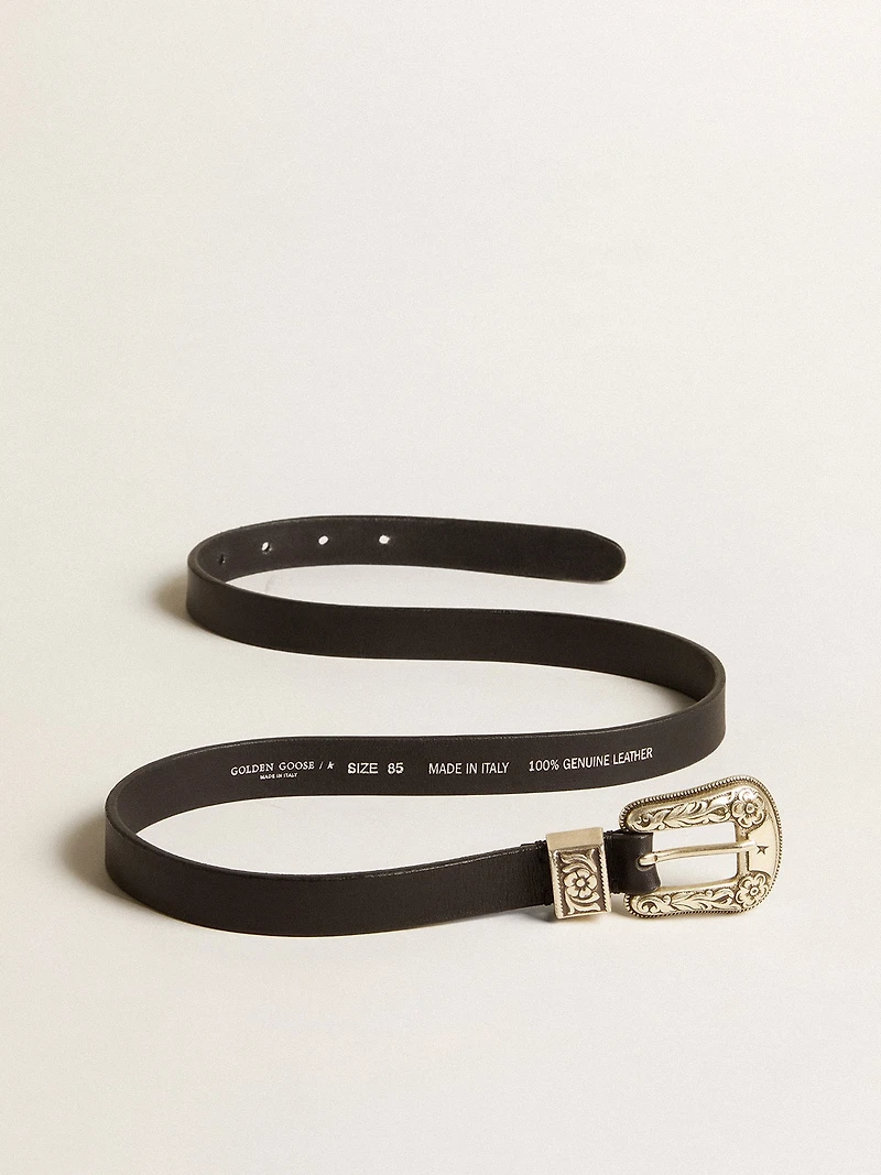 Black belt washed leather with silver color buckle