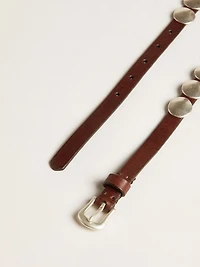 Trinidad thin belt dark brown leather with silver studs