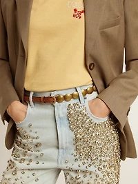 Trinidad thin belt dark brown leather with silver studs