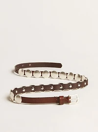 Trinidad thin belt dark brown leather with silver studs