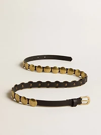 Black Trinidad belt washed leather with gold studs