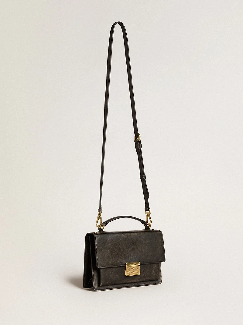 Venezia Bag in black distressed leather with gold details