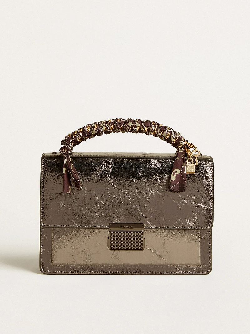Venezia Bag in anthracite-gray metallic leather with black details