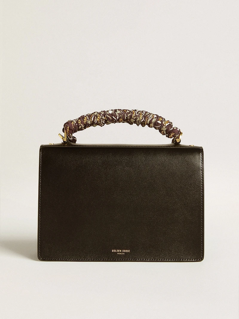 Venezia Bag in black boarded leather with multicolored scarf