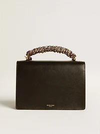 Venezia Bag in black boarded leather with multicolored scarf