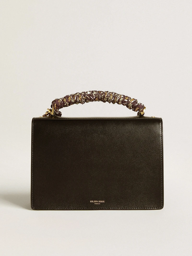 Venezia Bag in black boarded leather with scarf and double charm