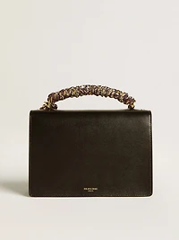 Venezia Bag in black boarded leather with scarf and double charm