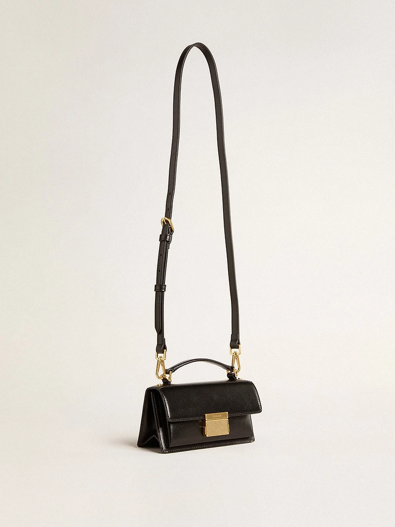 Small Venezia Bag in black boarded leather with gold details