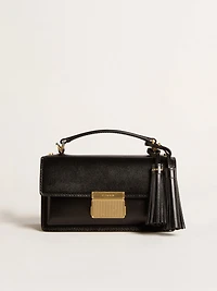 Small Venezia Bag in black boarded leather with gold details