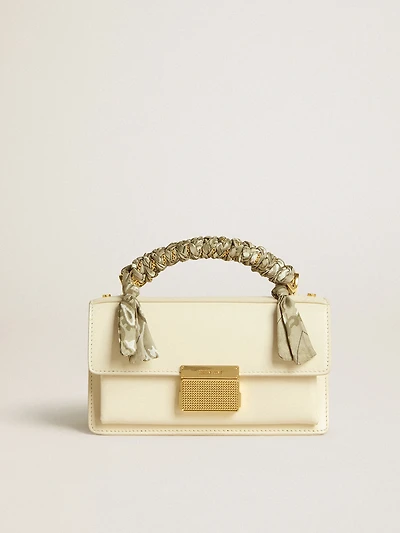 Small Venezia Bag in butter-colored boarded leather with braided scarf 