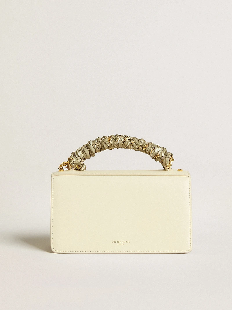 Small Venezia Bag in butter-colored boarded leather with braided scarf and double charm