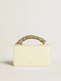 Small Venezia Bag in butter-colored boarded leather with braided scarf and double charm