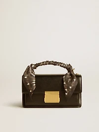 Small Venezia Bag in black boarded leather with silk scarf