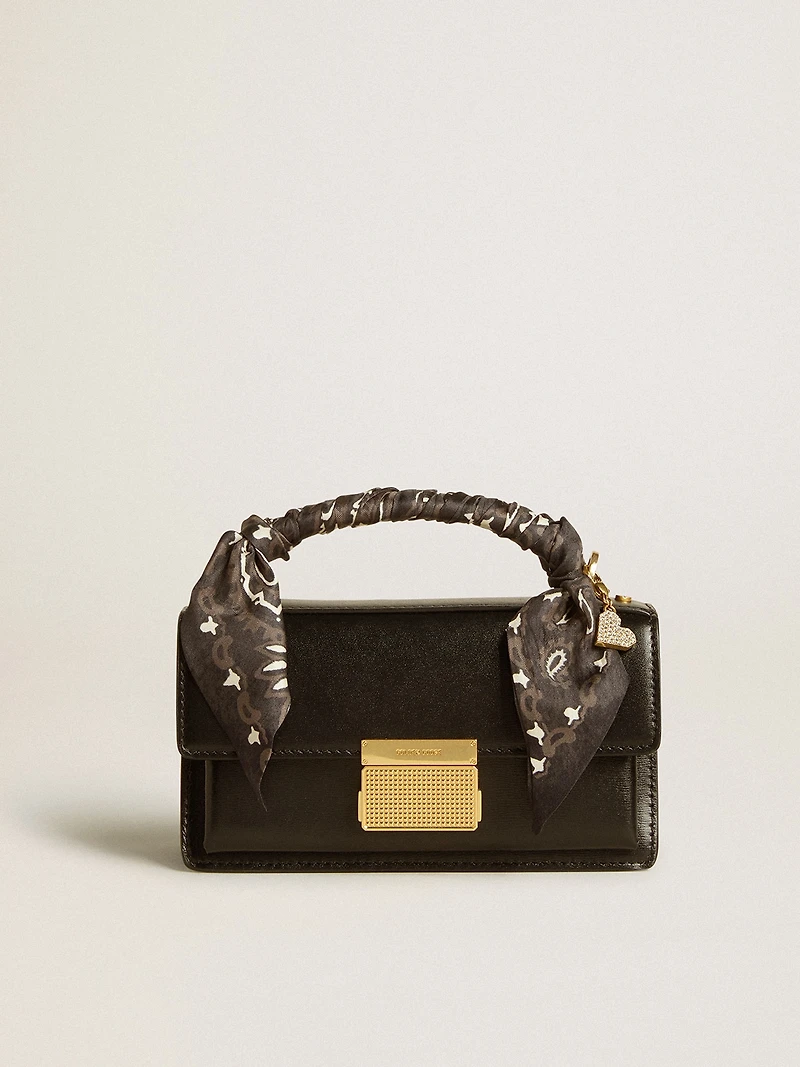 Small Venezia Bag in black boarded leather with silk scarf and charm