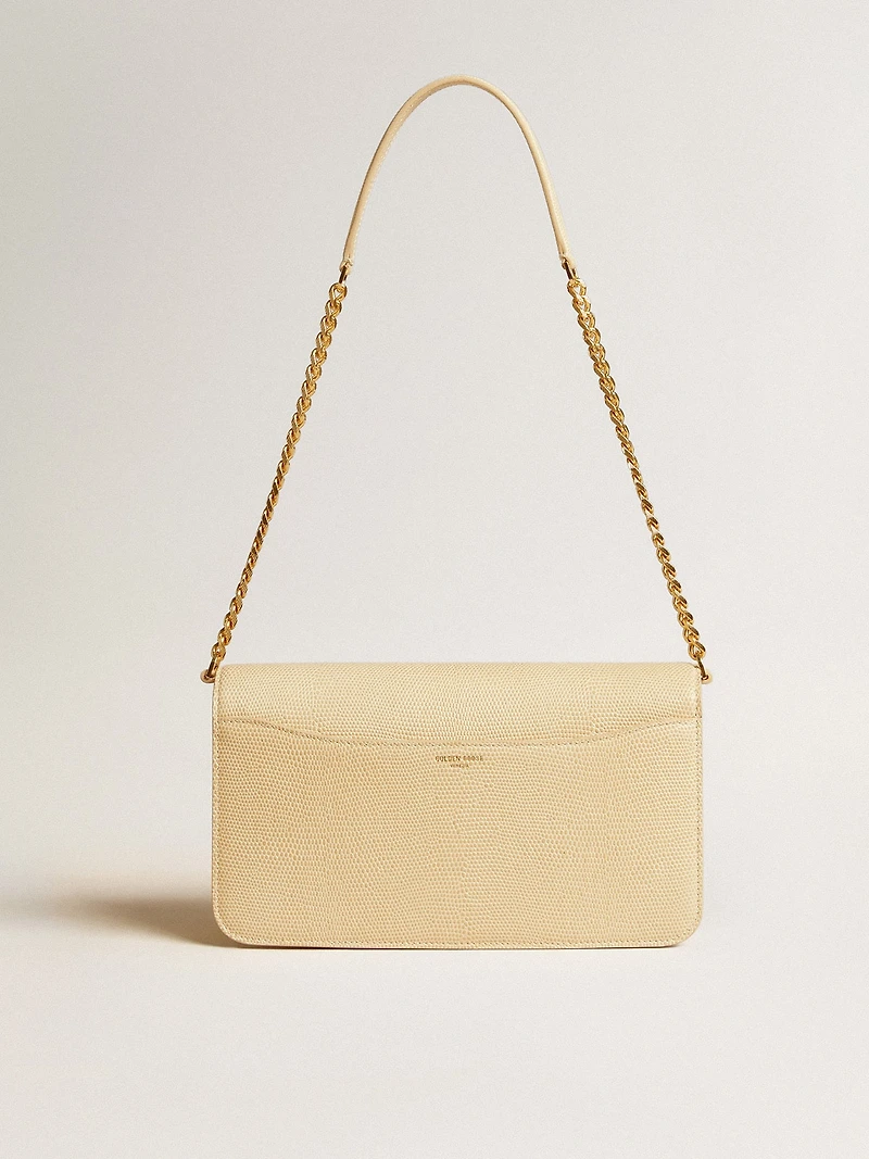 Gioia Bag in vanilla-colored sheepskin leather with gold details