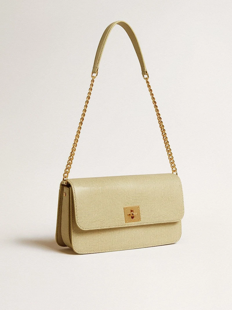 Gioia Bag in mineral-gray sheepskin leather with gold details