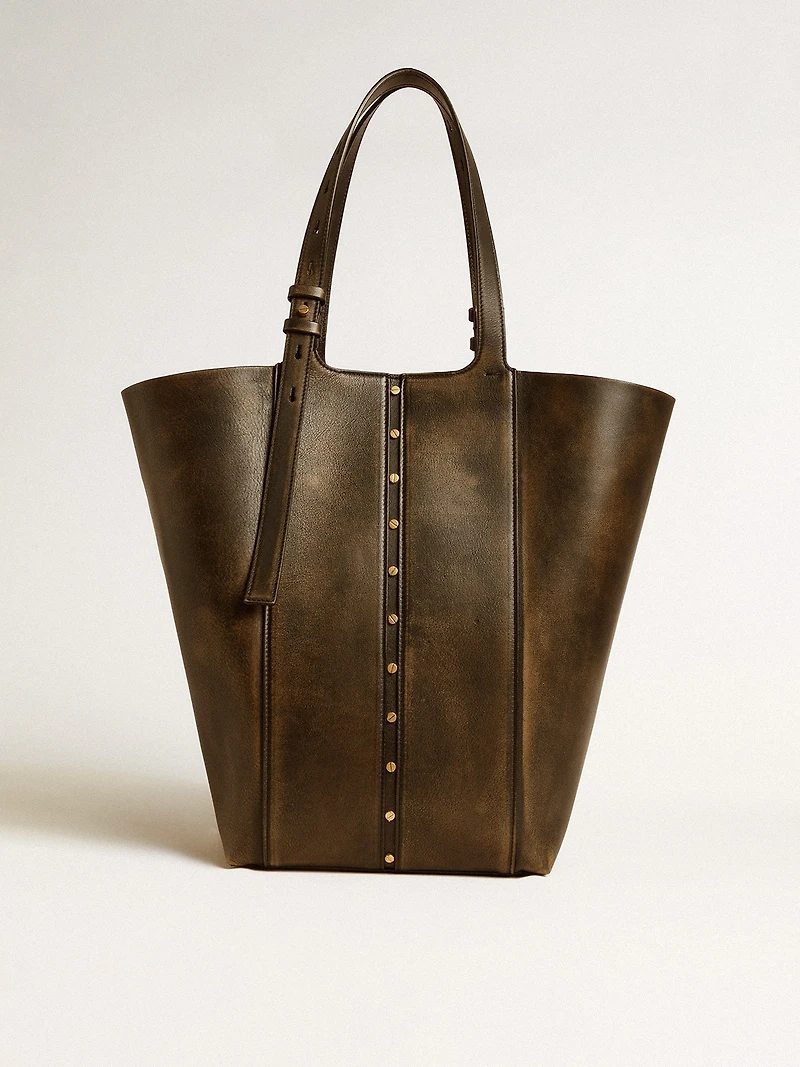 24/7 Bag North South in black distressed leather with adjustable handles