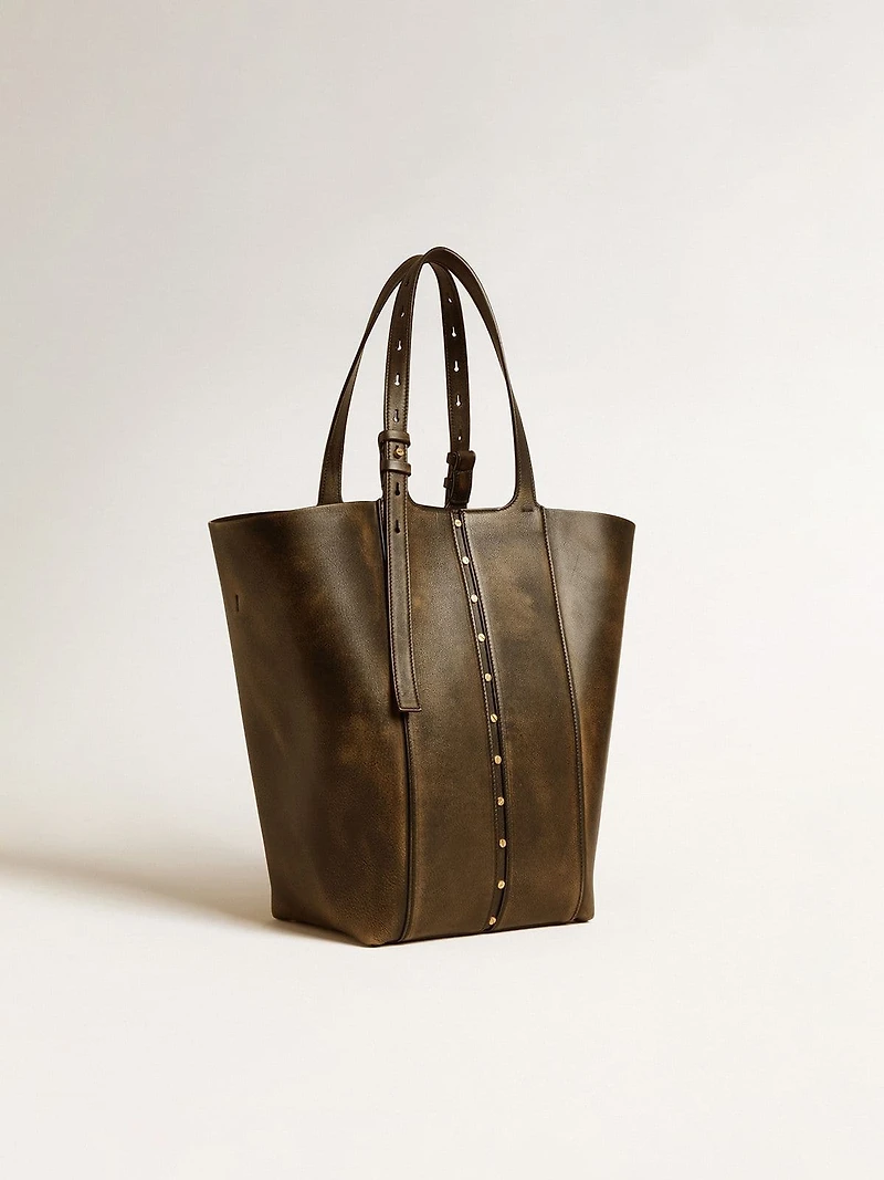 24/7 Bag North South in black distressed leather with adjustable handles