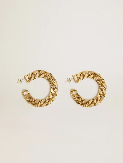 Chain hoop earrings with antique gold colored braided links