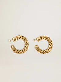 Chain hoop earrings with antique gold colored braided links